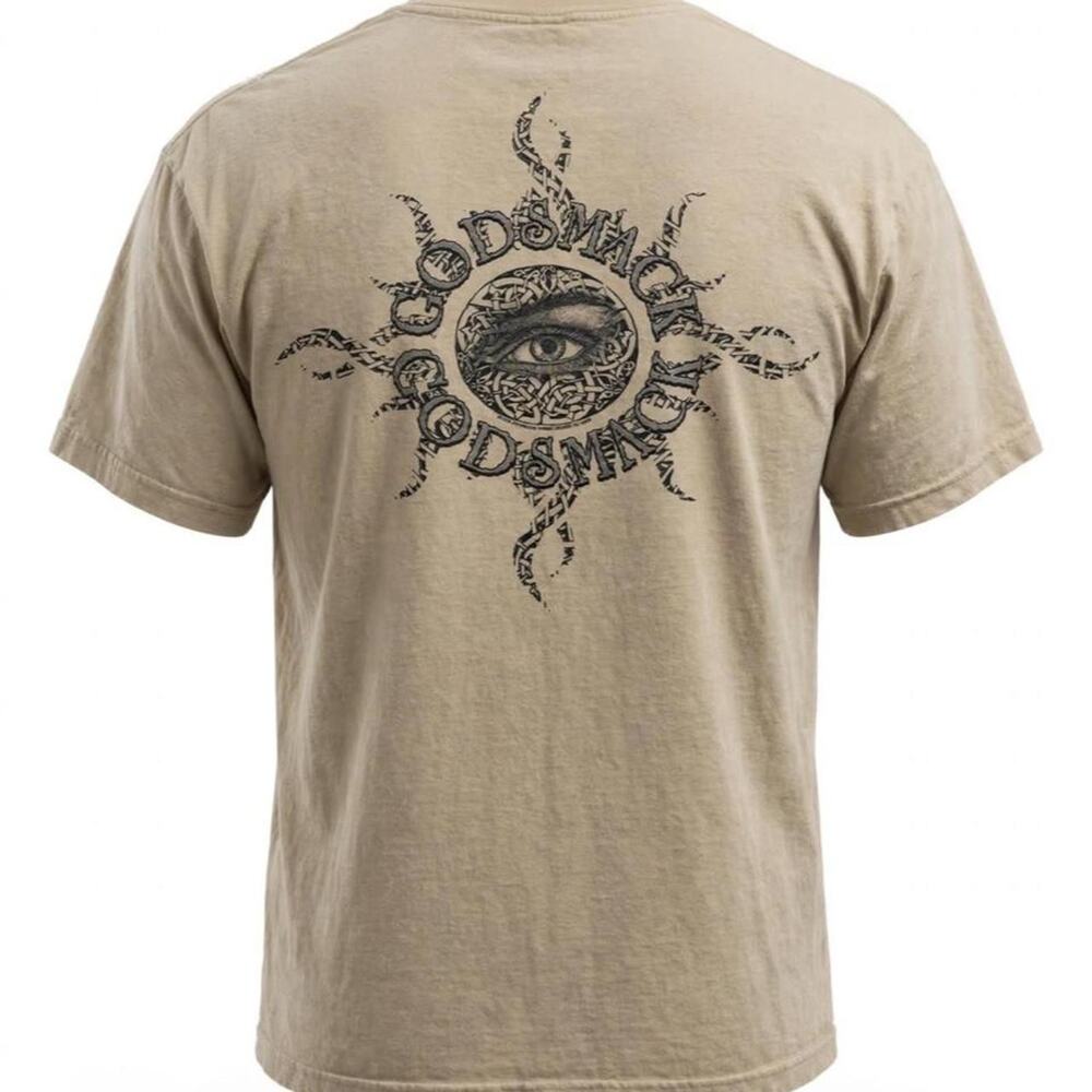 Vintage 90s Godsmack Tribal Sun Eye T-Shirt XL Beige Murina Tag Made in USA Y2K